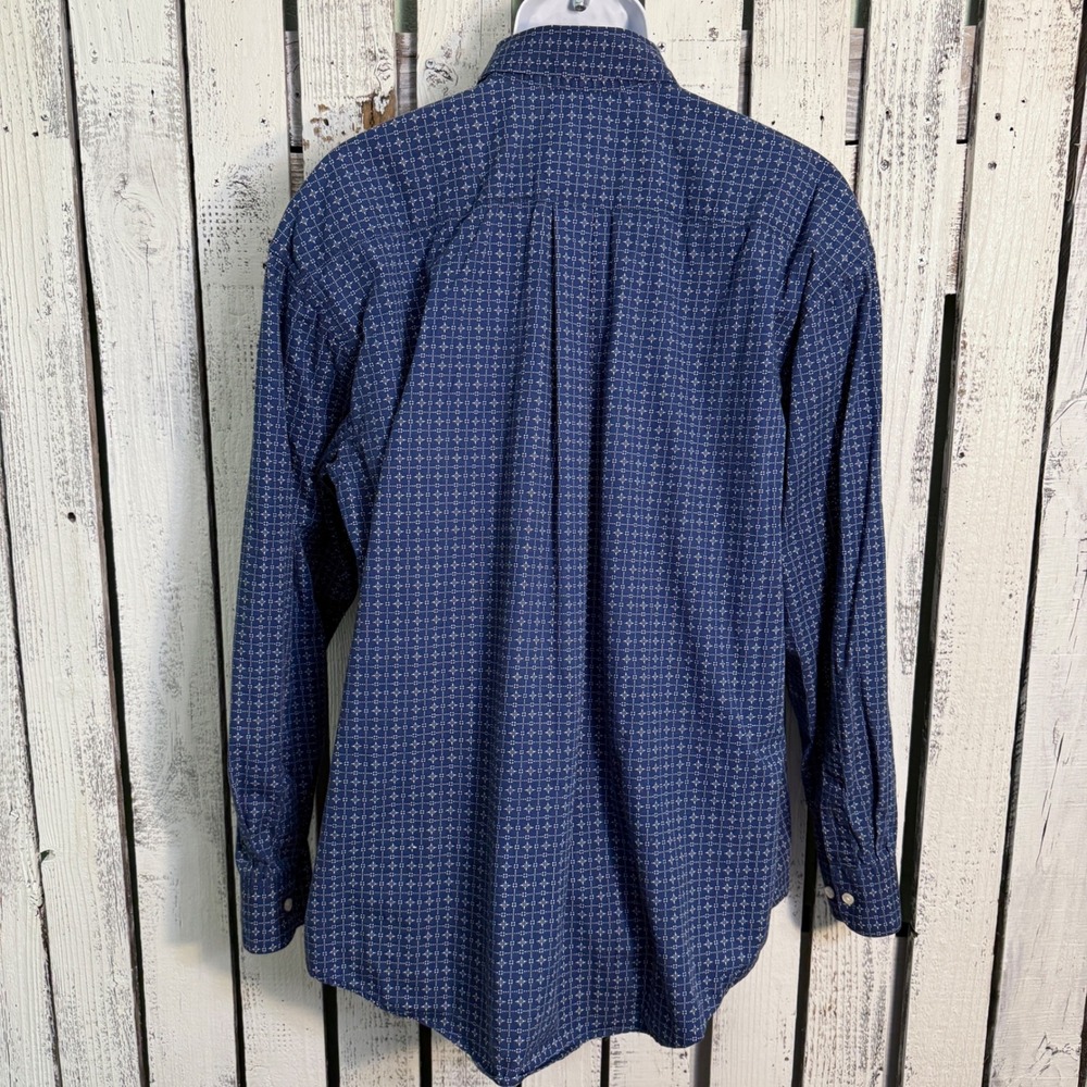 Rough Stock Panhandle Slim Mens XL Blue Geometric Cotton Button Up Shirt Western - Picture 5 of 11